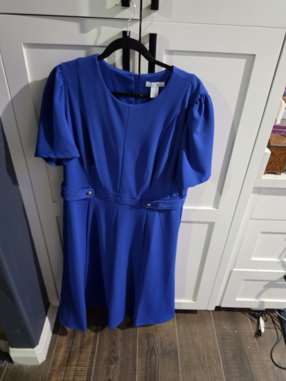 London Times Cobalt Blue Short-Sleeve Fit-and-Flare Midi Dress